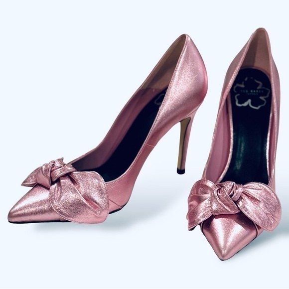 Ted Baker Ryal Barbie Pink Metallic Bow High Heel Pumps Dressy Shoes size 8 - Picture 2 of 8